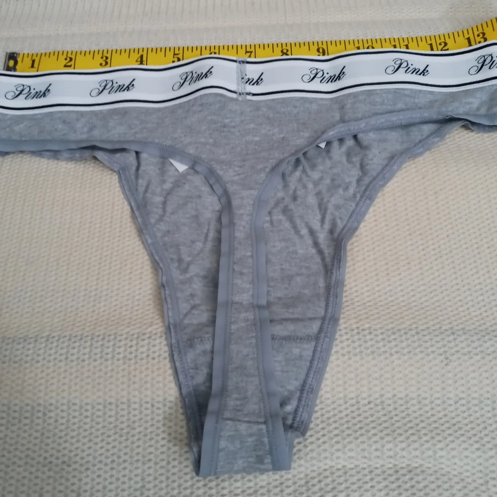 Nwt  PINK  Victoria s S. High Waist Cotton Logo Thong Panty   Size M  Gray Color - Picture 4 of 4